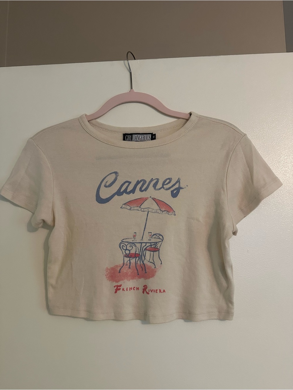 “Cannes” Cream Graphic Crop Tee